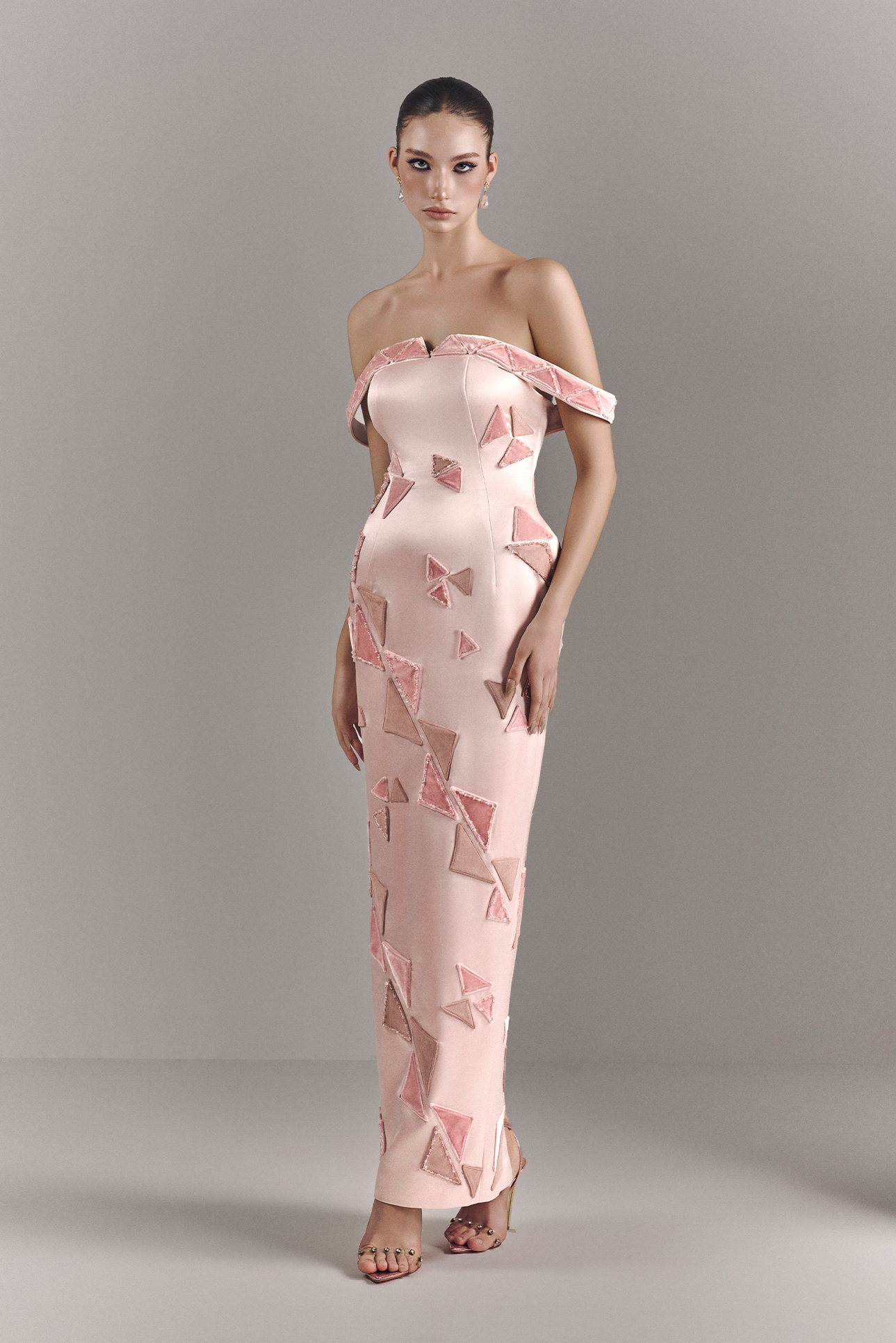 Maisie Off-shoulder Maxi Dress With Geometric Design
