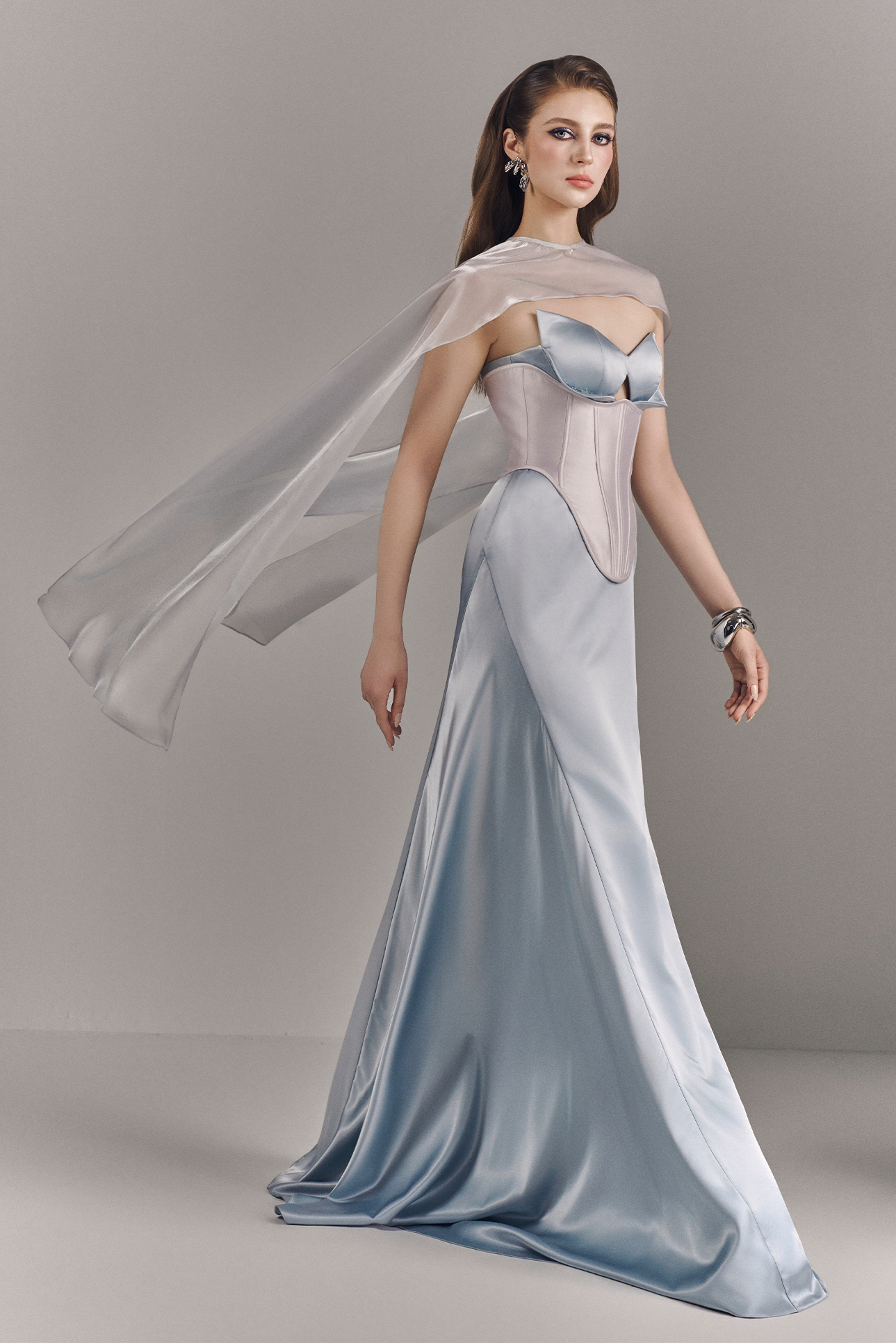 Elaria Bandeau Corset Maxi Dress With Neck Scarf