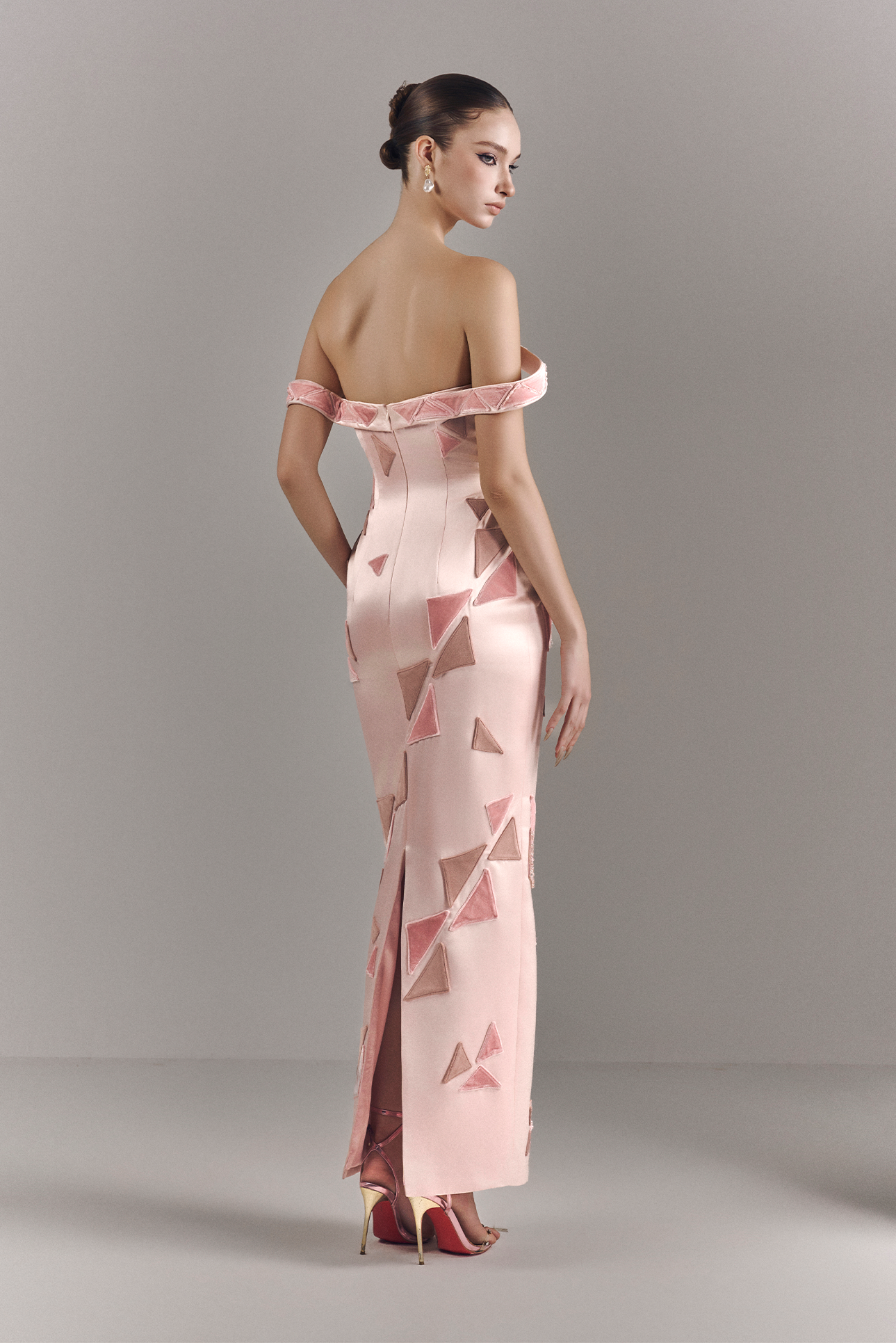 Maisie Off-shoulder Maxi Dress With Geometric Design