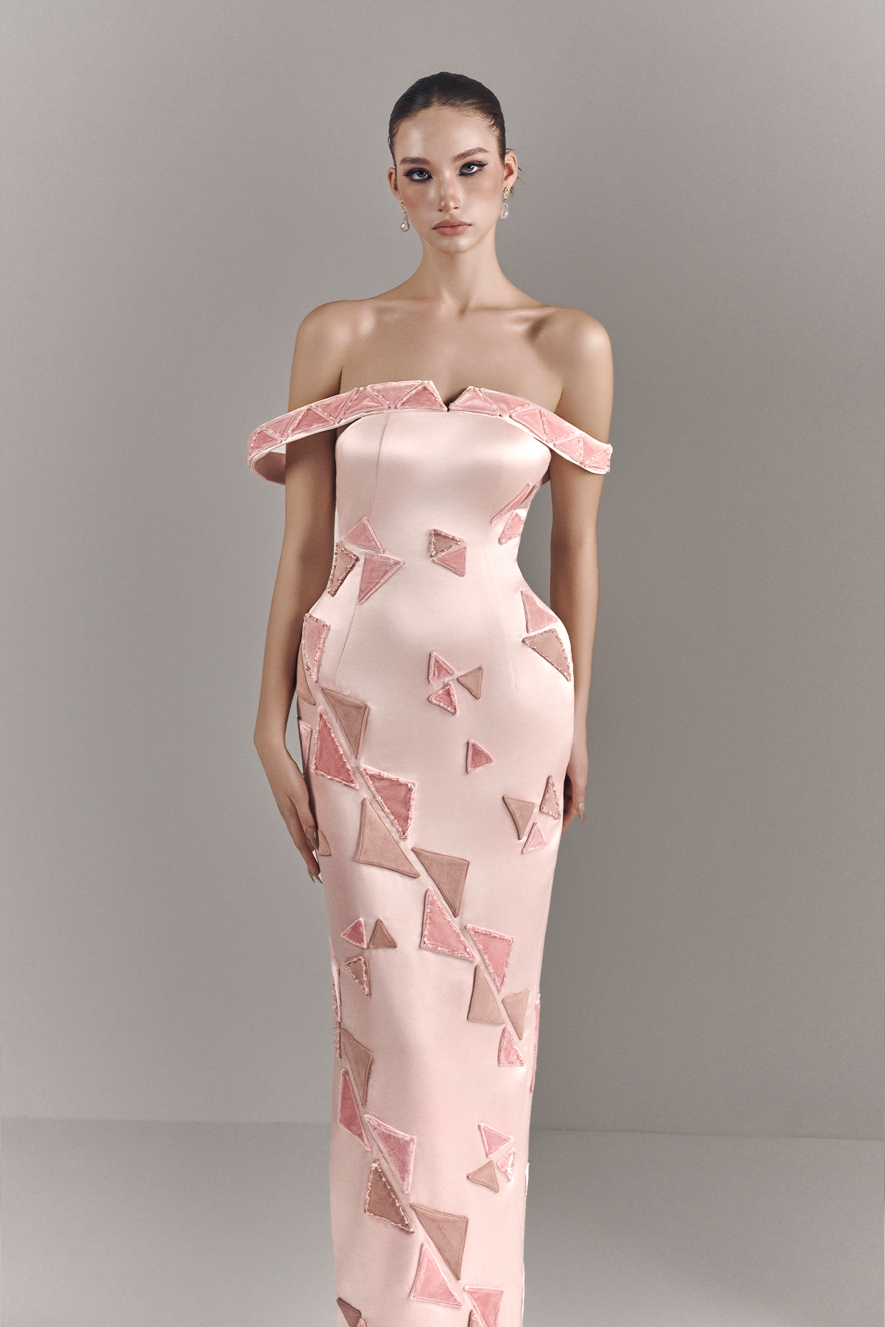 Maisie Off-shoulder Maxi Dress With Geometric Design