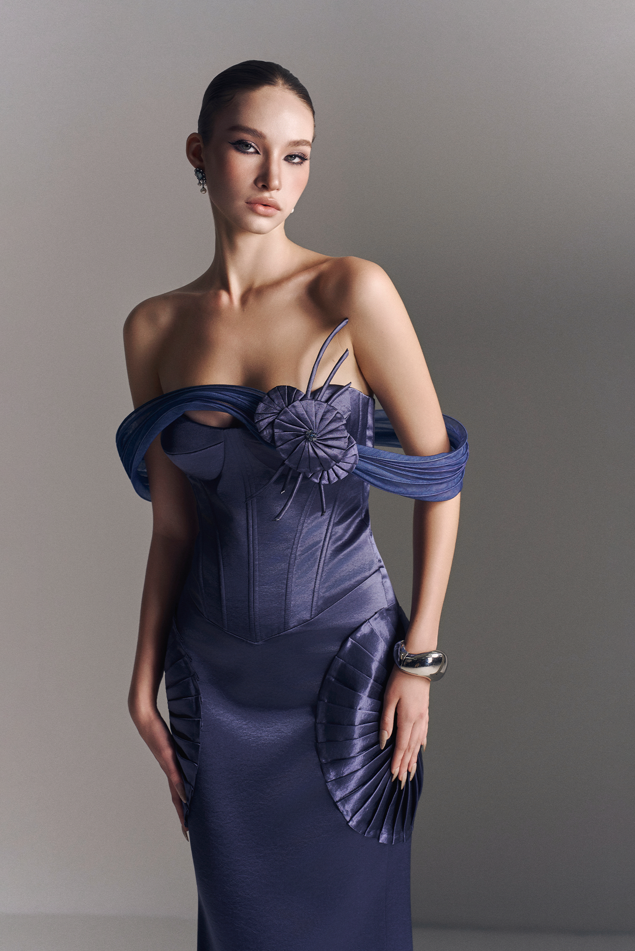 Valoria Corset Maxi Dress With Hip Drape Details