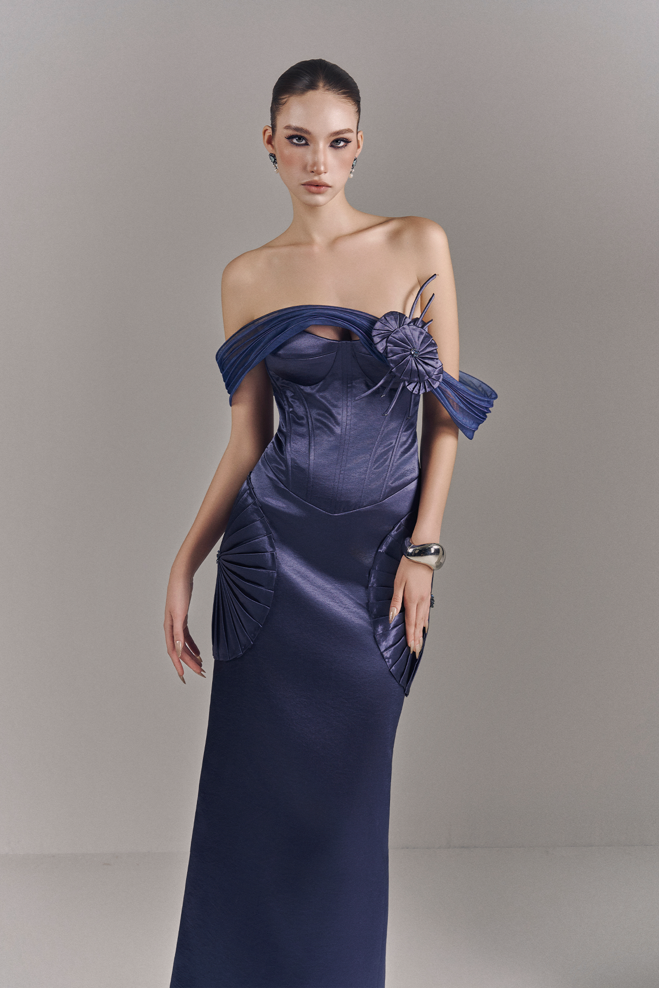 Valoria Corset Maxi Dress With Hip Drape Details