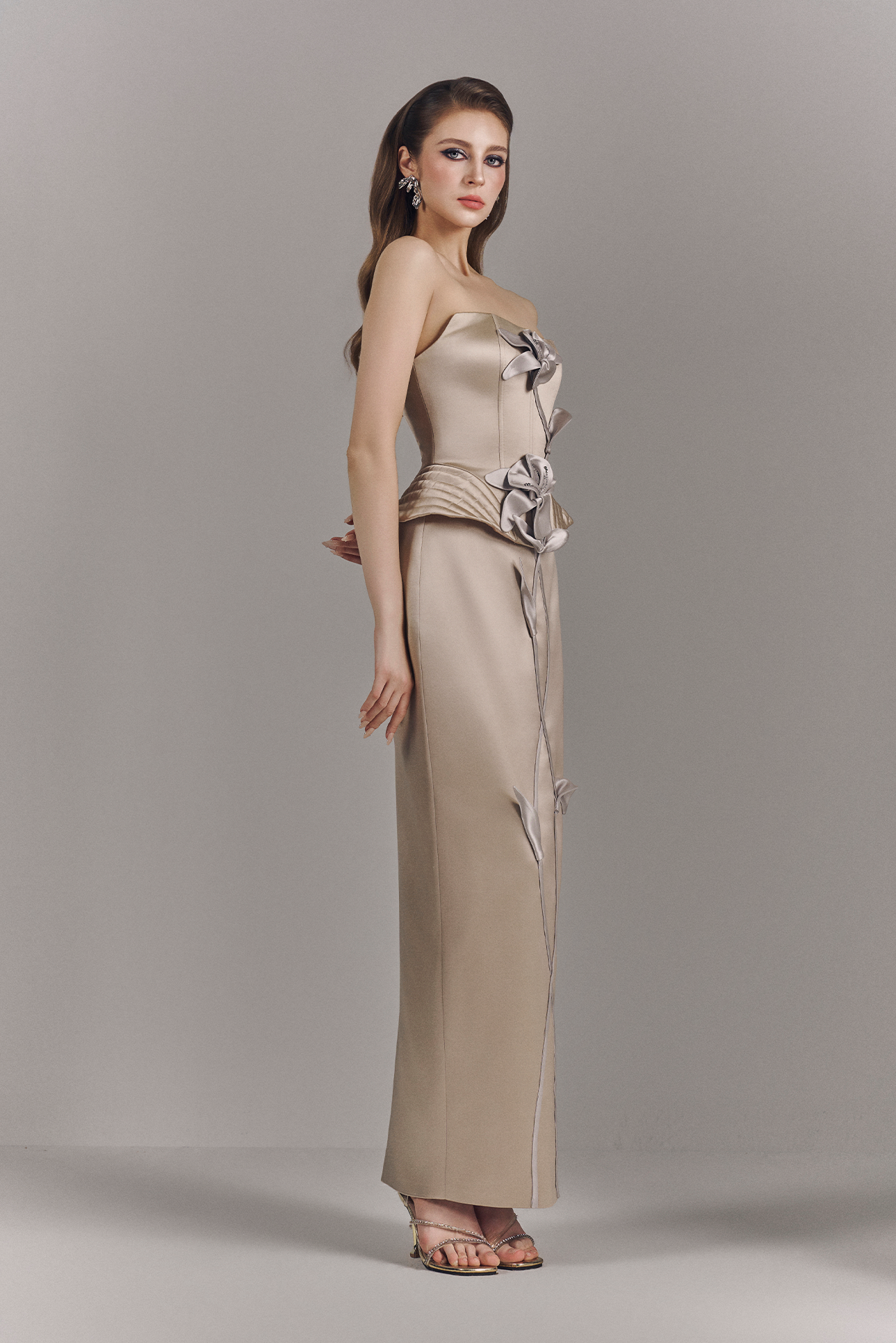 Luxelle 3D Floral Strapless Bodycon Maxi Dress