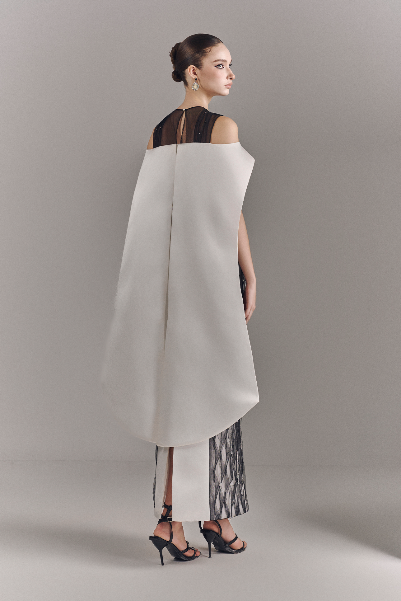 Valerise Embellished Mesh Maxi Dress With Cape