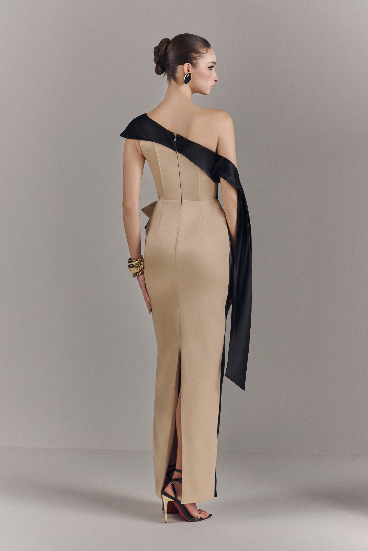 Veloria Draped Maxi Dress with 3D Floral Embellishment