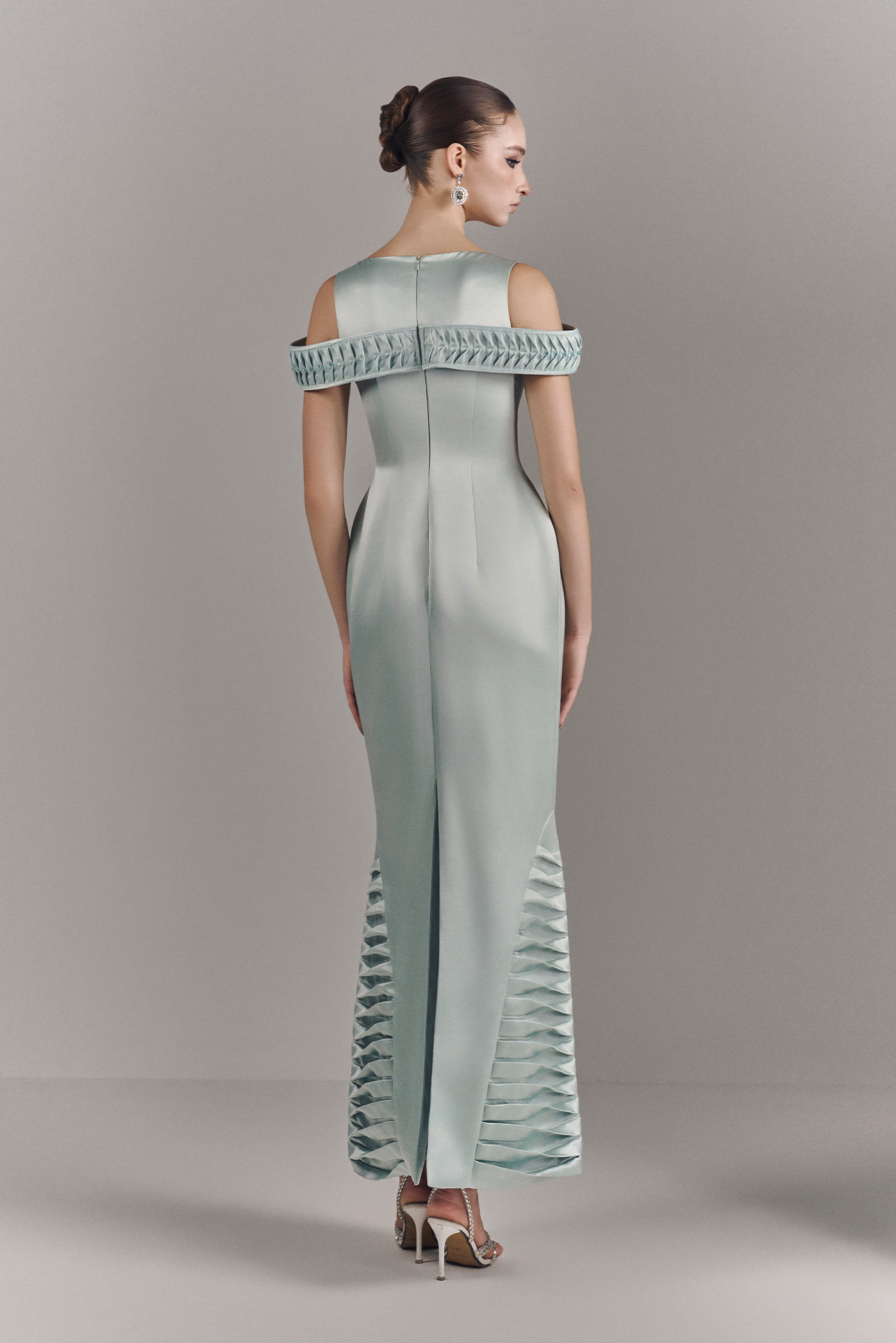Virelle Bardot Maxi Dress With Ripples Hem