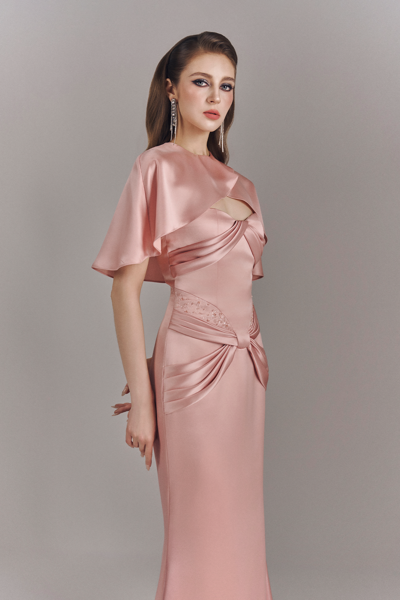 Viera Draped Maxi Dress With Cape